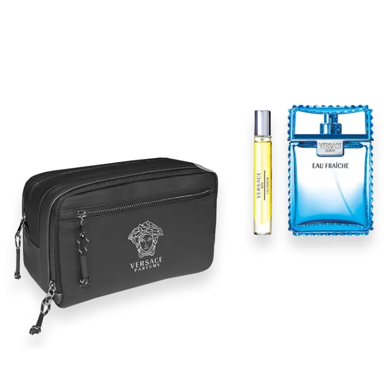 Versace Man Eau Fraiche For Men Set EDT 100ml + EDT 10ml Travel Spray + Trousse