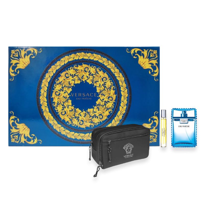 Versace Man Eau Fraiche For Men Set EDT 100ml + EDT 10ml Travel Spray + Trousse