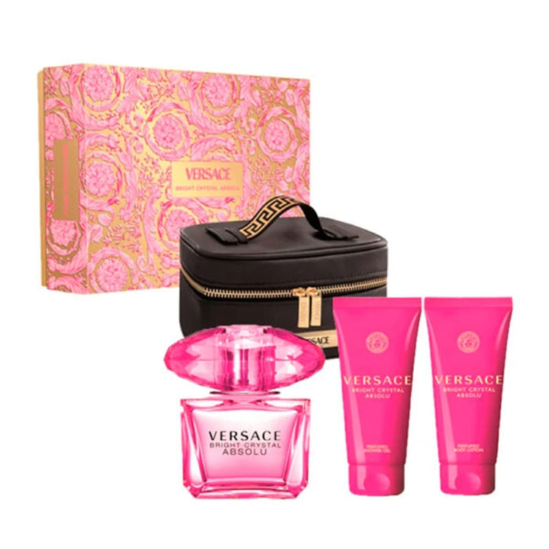Versace Bright Crystal Absolu For Women Set EDP 90ml + Perfumed Body Lotion 100ml + Perfumed Shower Gel 100ml + Small Beauty Case