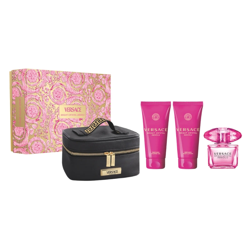 Versace Bright Crystal Absolu For Women Set EDP 90ml + Perfumed Body Lotion 100ml + Perfumed Shower Gel 100ml + Small Beauty Case