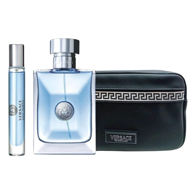 Versace Pour Homme For Men Set EDT 100ml + EDT 10ml Travel Spray + Black Trousse