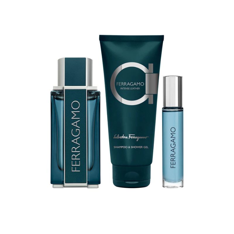 Salvatore Ferragamo Ferragamo Intense Leather Pour Homme For Men Set EDP 100ml + EDP 10ml + Shampoo & Shower Gel 100ml