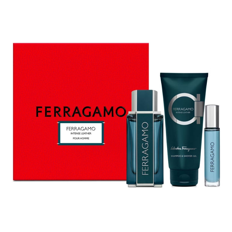 Salvatore Ferragamo Ferragamo Intense Leather Pour Homme For Men Set EDP 100ml + EDP 10ml + Shampoo & Shower Gel 100ml