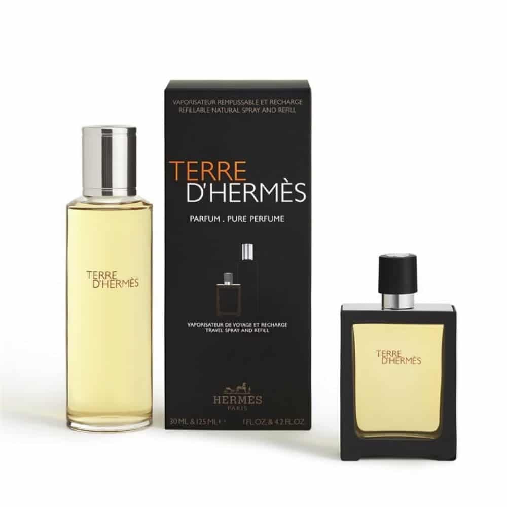 Hermes Terre D'hermes  Set Parfum 30 Travel Spray Refillable + Perfumed 125ml Refill For Men