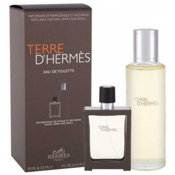 Hermes Terre D'hermes  Set EDT 30ml Travel Spray Refillable + EDT 125ml  Refill For Men